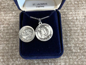 Saint Lazarus Silver Medal With 18 Inch Silver Curb Chain Religious