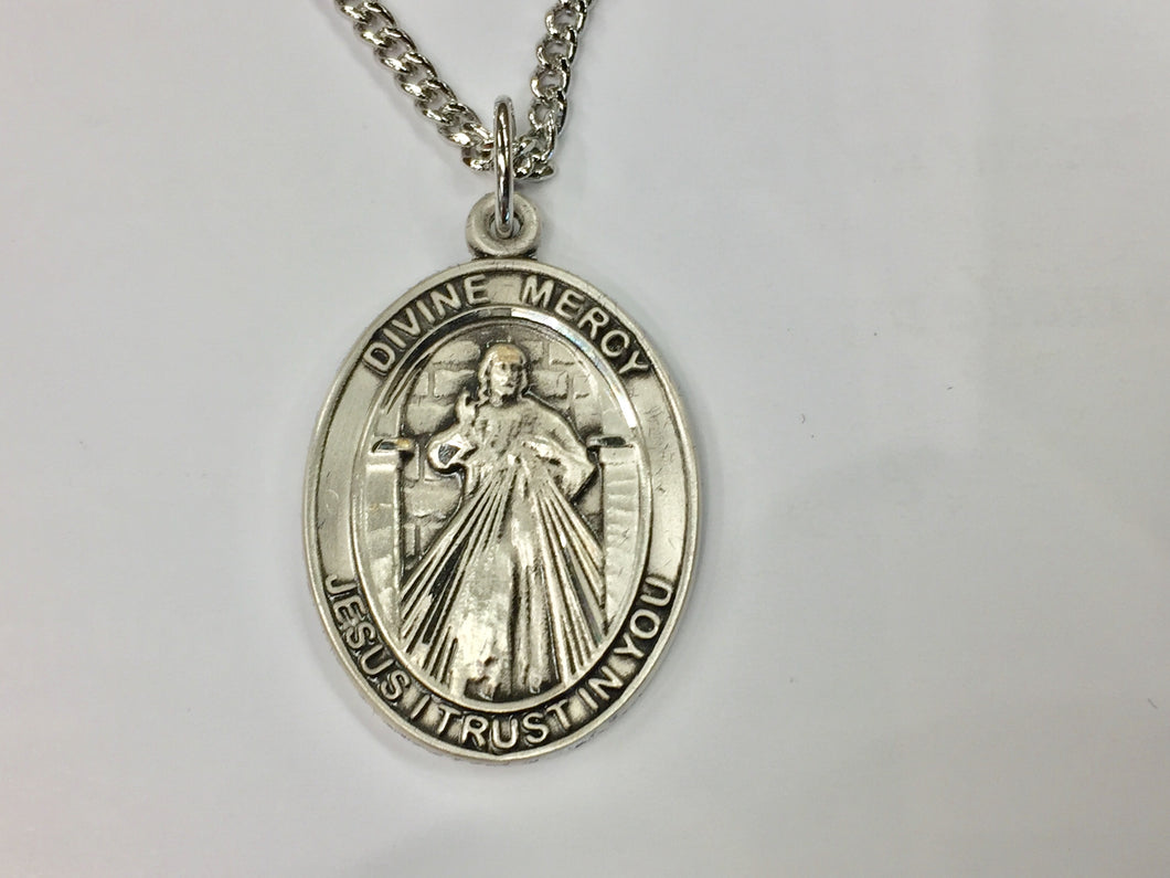 Divine Mercy Silver Pendant With Chain Religious