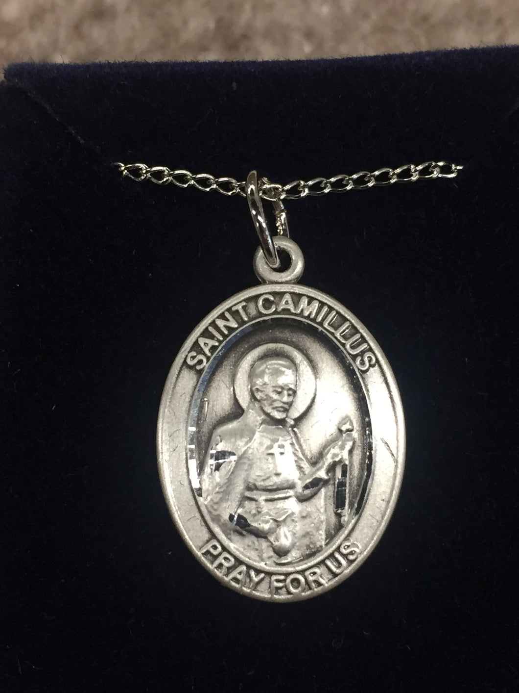 Saint Camillus Nurse Silver Oval Pendant With Chain
