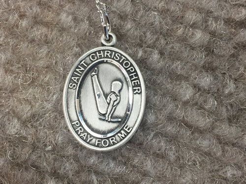 Saint Christopher Gymnastics Silver Pendant With Chain Religious