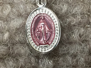 Pink Silver Miraculous Medal And Chain Religious