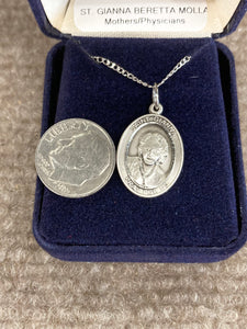 Saint Gianna Silver Pendant And 18 Inch Chain Religious