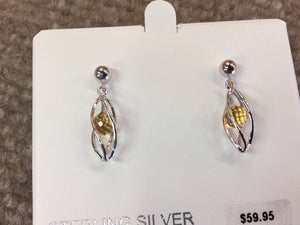 Silver Caged Citrine Dangle Earrings