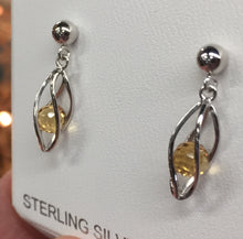 Load image into Gallery viewer, Silver Caged Citrine Dangle Earrings
