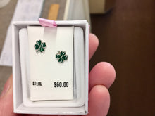 Load image into Gallery viewer, Baby Earrings Four Leaf Clover Silver Threaded Backs