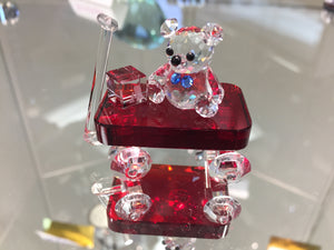 Red Wagon Teddy Bear Crystal Figurine