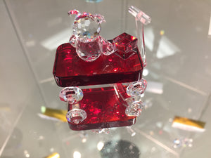 Red Wagon Teddy Bear Crystal Figurine