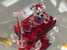 Load image into Gallery viewer, Red Wagon Teddy Bear Crystal Figurine