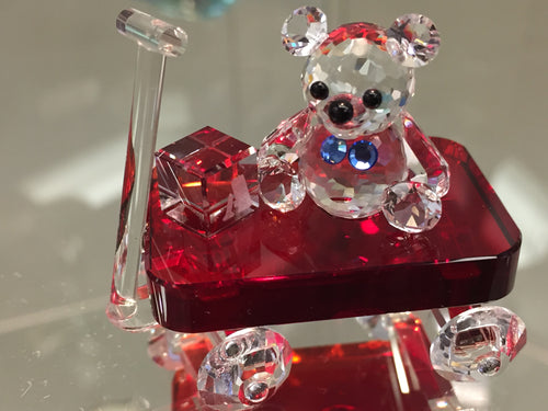 Red Wagon Teddy Bear Crystal Figurine