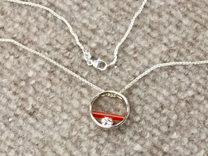Carnelian And Cubic Zirconia Sterling Silver Pendant And 18"Chain