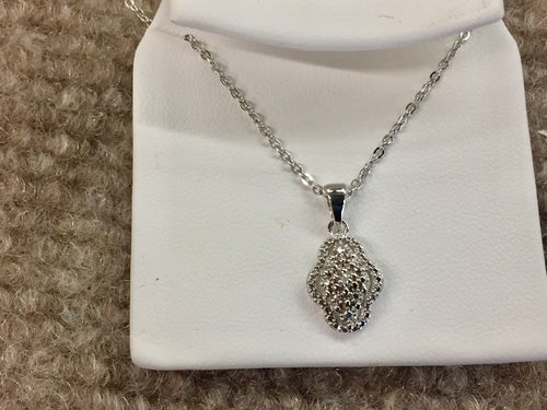 Silver Diamond Pendant With 18 Inch Chain