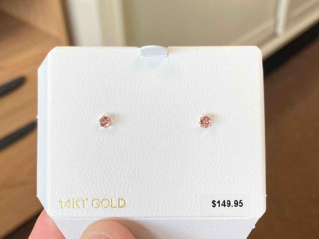 Pink Tourmaline Gold Earrings
