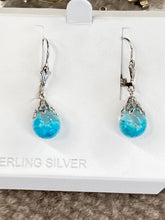Load image into Gallery viewer, Turquoise Silver Snow Globe Dangle Earrings