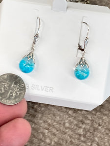 Turquoise Silver Snow Globe Dangle Earrings