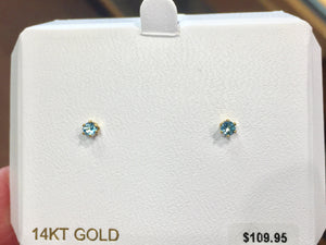 Blue Topaz 14 K Gold Small Stud Earrings