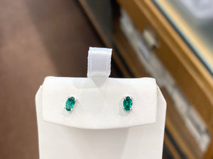 Synthetic Emerald Silver Earrings