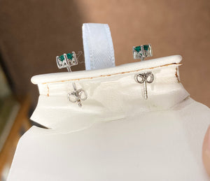 Synthetic Round Emerald Silver Earrings