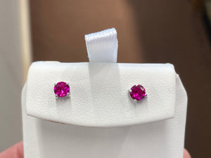 Silver Synthetic Ruby Earrings