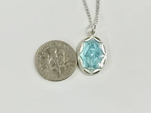 Cargar imagen en el visor de la galería, Miraculous Silver Blue Medal And 18 Inch Silver Chain Religious