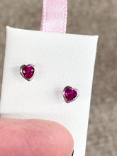 Load image into Gallery viewer, Silver Heart Shaped Red Cubic Zirconia Baby Earrings