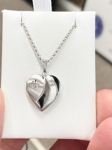 Silver Diamond Heart Locket