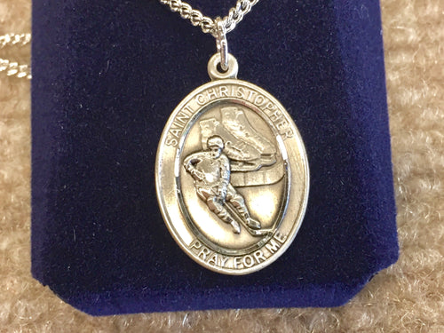 Saint Christopher Silver Hockey Pendant With Chain Religious