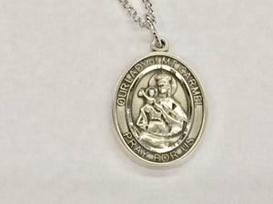 Our Lady Of Mount Carmel Silver Pendant With Chain Religious