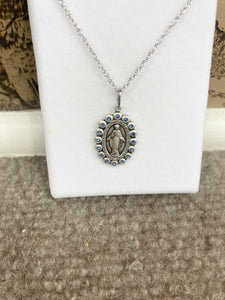 Miraculous Medal Silver With Blue Swarovski Crystals