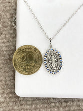 Cargar imagen en el visor de la galería, Miraculous Medal Silver With Blue Swarovski Crystals