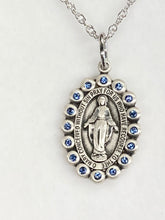 Load image into Gallery viewer, Miraculous Medal Silver With Blue Swarovski Crystals