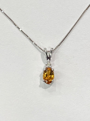 Citrine And Diamond White Gold Pendant