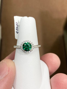 Green Swarovski Zirconia Silver Halo Ring