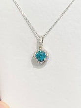 Load image into Gallery viewer, Blue Swarovski Zirconia Silver Halo Pendant And Chain