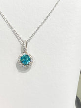 Load image into Gallery viewer, Blue Swarovski Zirconia Silver Halo Pendant And Chain