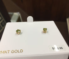 Load image into Gallery viewer, Peridot 14 K Yellow Gold Stud Earrings