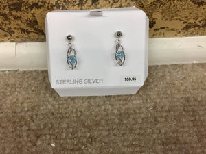 Silver Caged Blue Topaz Dangle Earrings