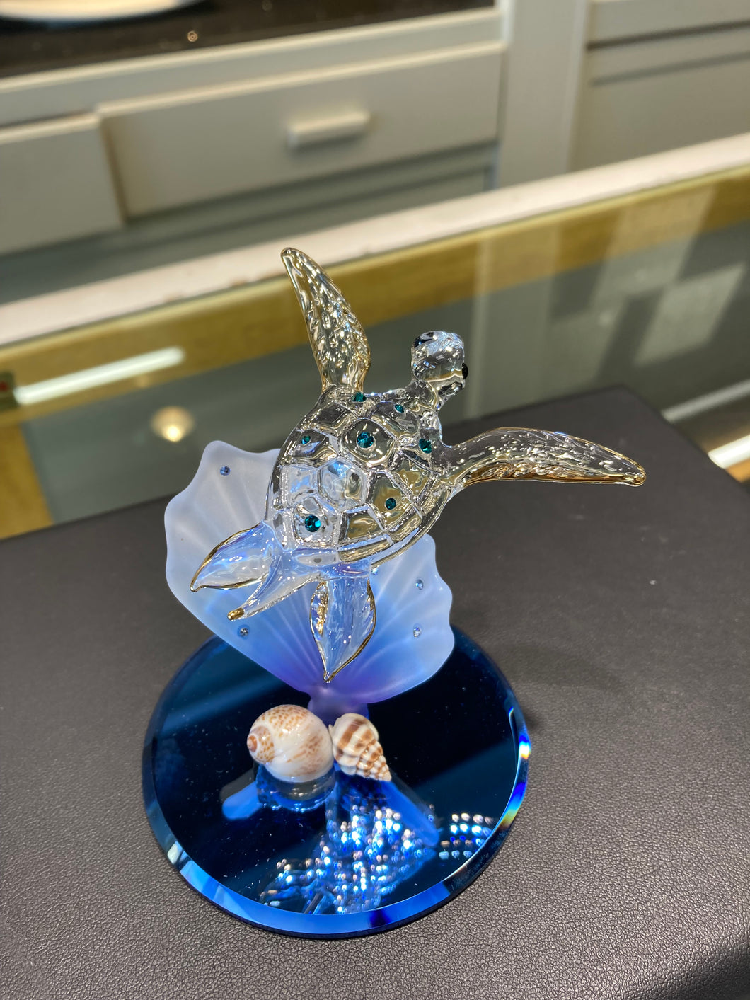 Sea Turtle And Shells Glass Figurine