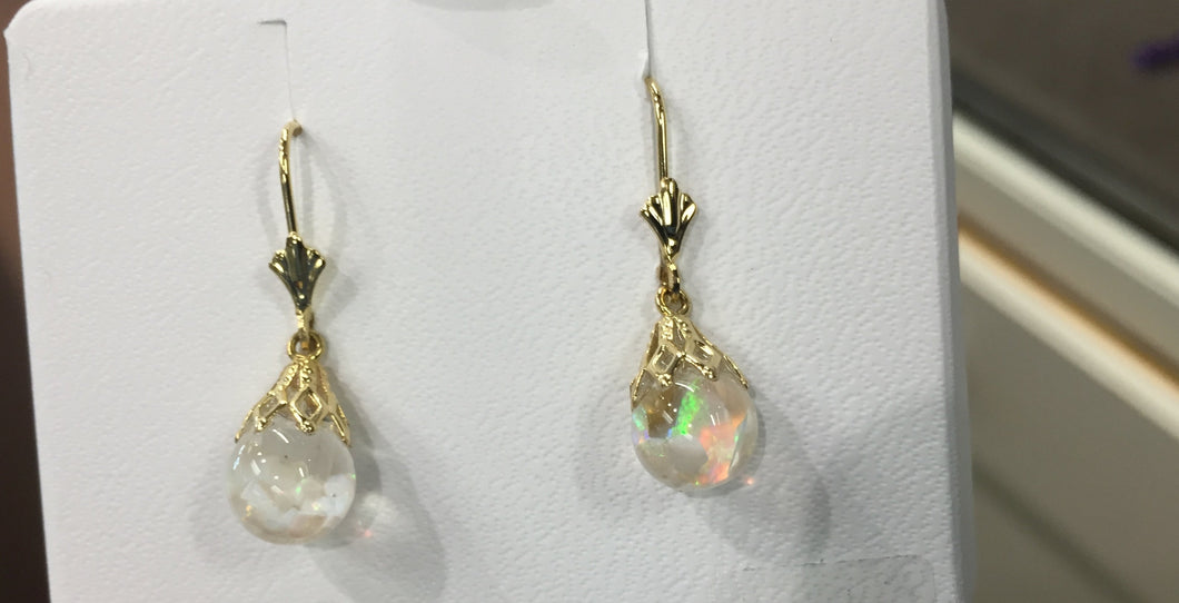 14 K Gold Snow Globe Dangle Earrings