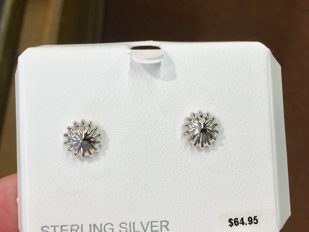 Silver Scallop Button Earrings