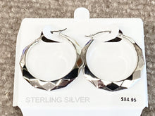 Load image into Gallery viewer, Silver Facet Cut Silver Hoop Earrings