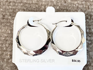 Silver Facet Cut Silver Hoop Earrings