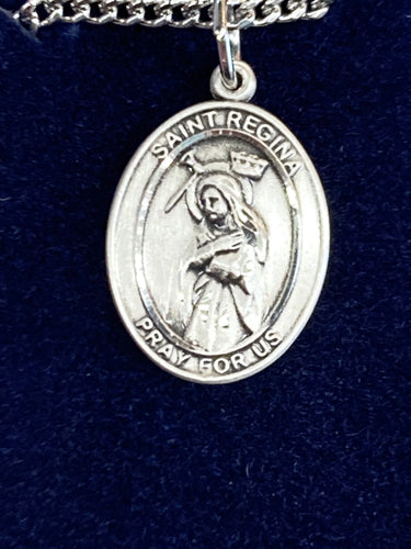 Saint Regina Silver Pendant With 18 Inch Silver Curb Chain Religous