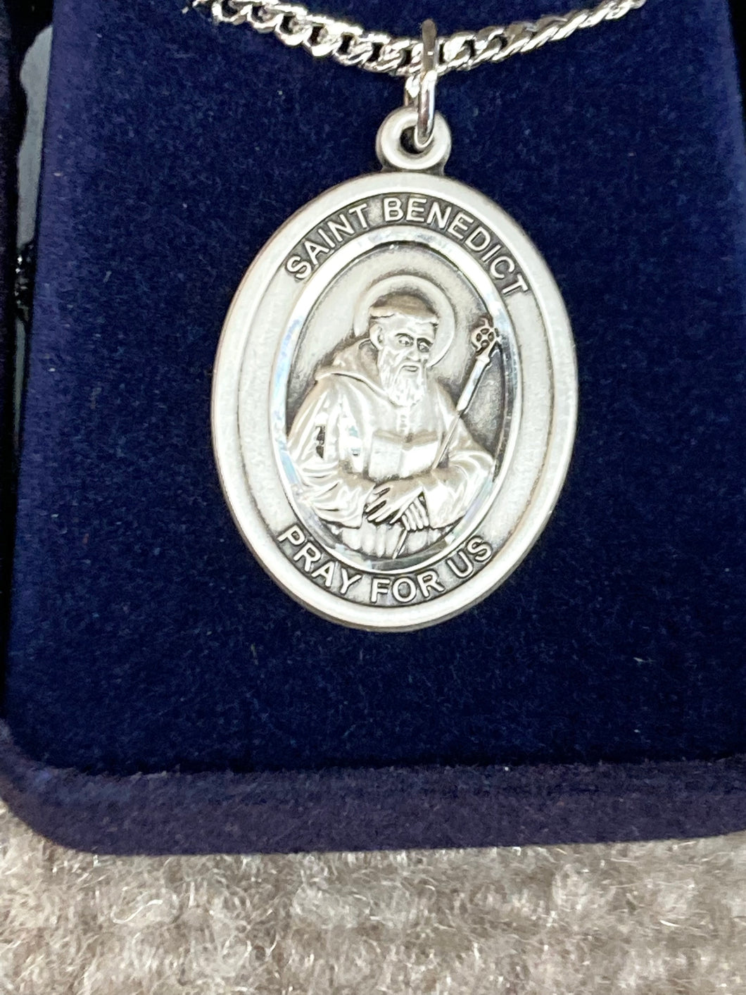 Saint Benedict Silver Medal With Silver 24 Inch Chain Religious