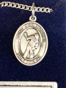 Saint Christopher Silver Lacrosse Pendant And Chain