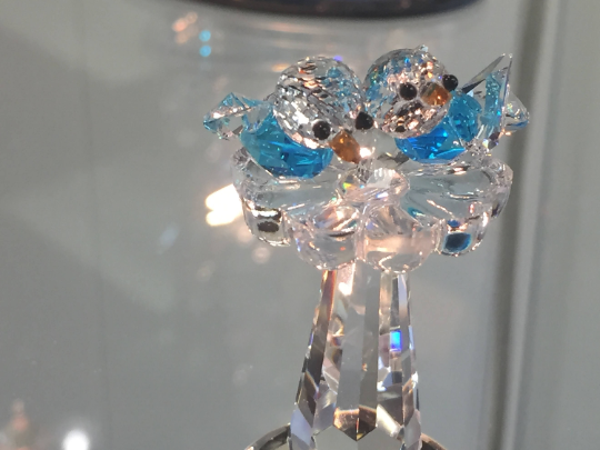 Blue Birds Bath Crystal Figurine