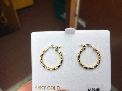 14 K Yellow Gold Twist Hoop Earrings