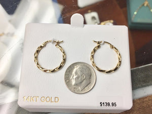 14 K Yellow Gold Twist Hoop Earrings
