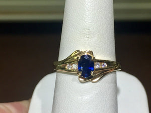 Sapphire And Diamond 14 K Yellow Gold Ring