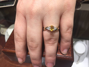 Yellow Sapphire And Diamond 14 K Yellow Gold Ring