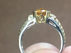 Citrine And Diamond 14 K White And Yellow Gold Ring